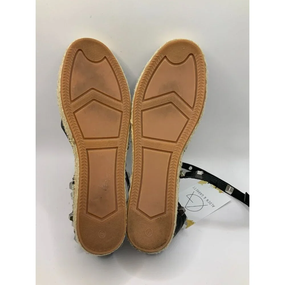 Rebecca Minkoff Black Leather Studded Strap Espadrilles Flats, Size 6